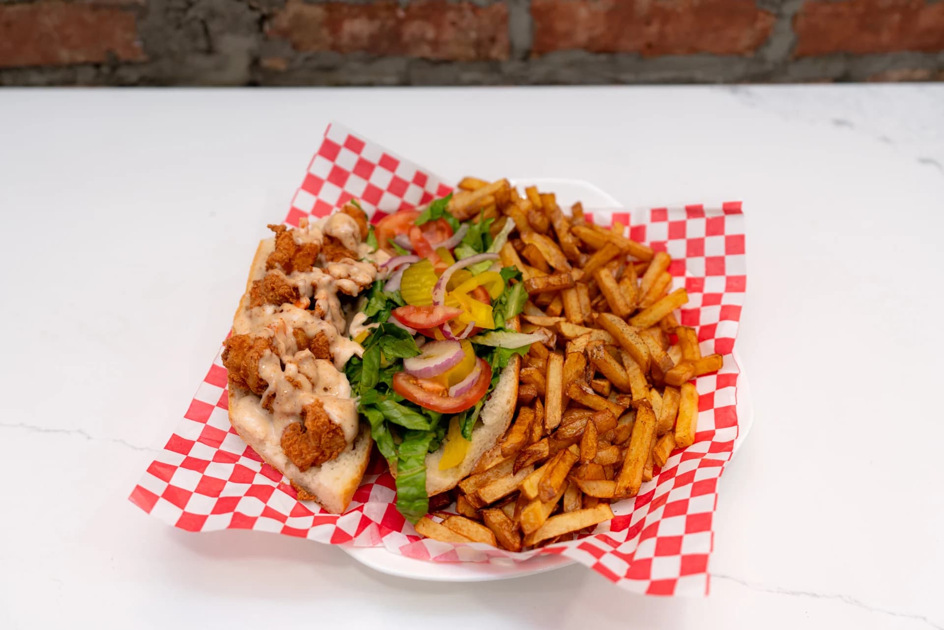 GG’s shrimp po’boy with fries