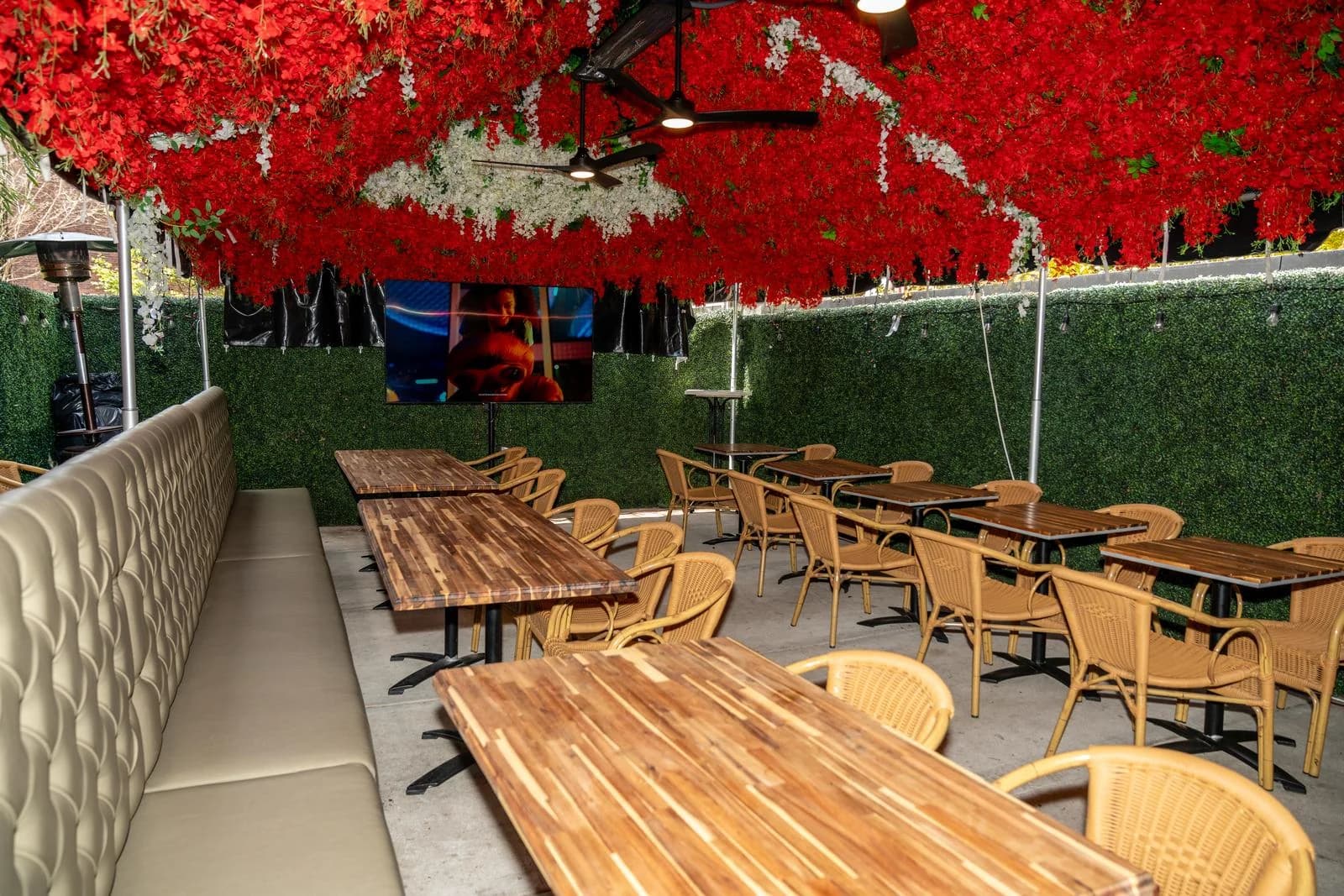 Tables and chairs arranged in GG’s outdoor venue