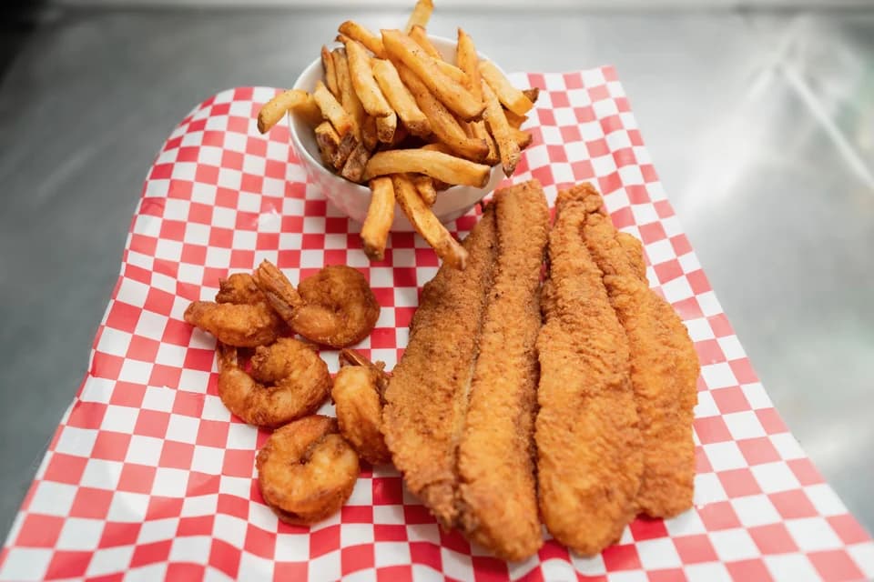 Fried whiting and shrimp with fries