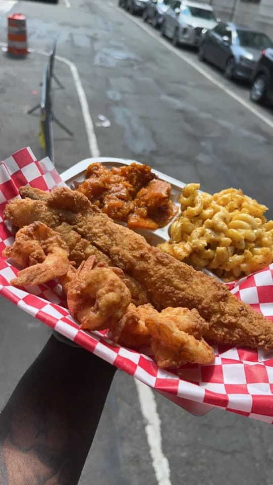 Whiting and shrimp entree with sides