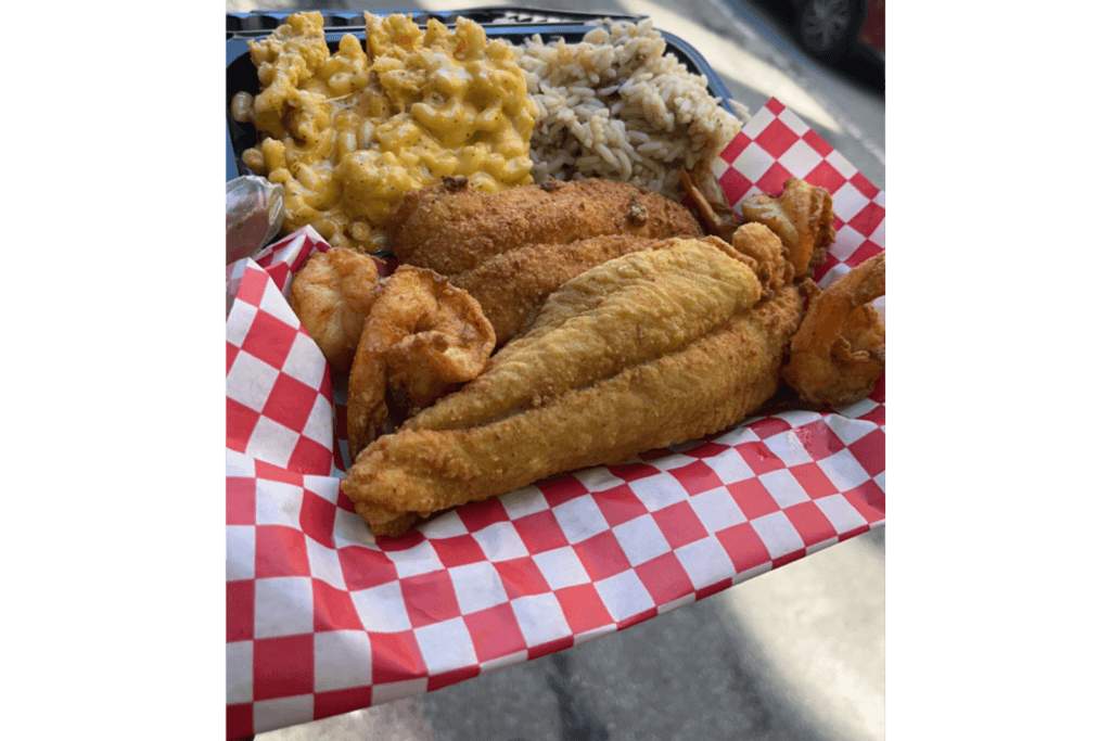 A GG’s spread with fried seafood and Southern sides